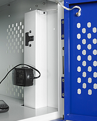 Each compartment is fitted with either one or two UK three pin sockets Image of a double socket inside a charging locker